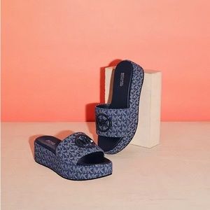 Micheal Kors Sadler Logo Jacquard Denim Wedge